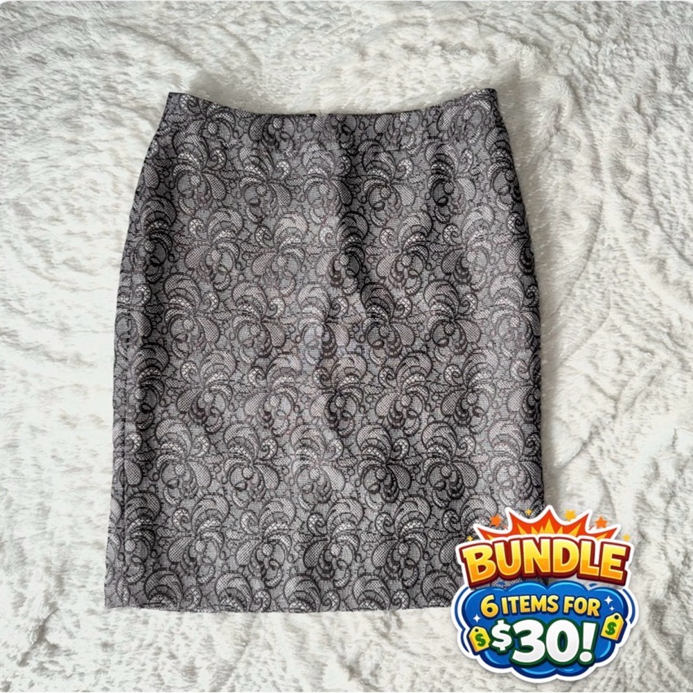 Ann Taylor Elegant Gray faux Lace pencil Skirt